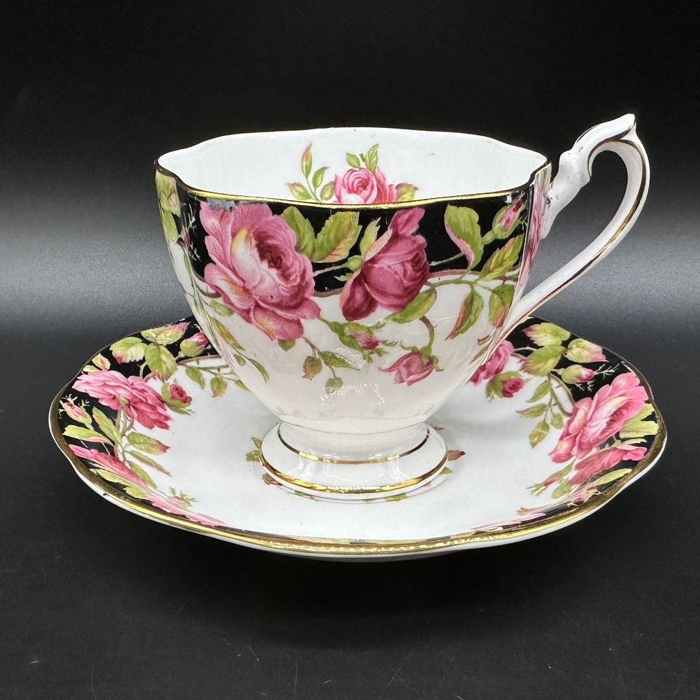 Queen Anne Black Magic Tea Cup Saucer Set Bone China England